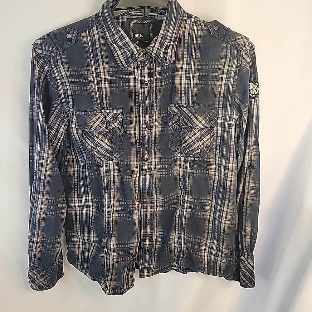 BKE Men's Plaid Button Up Shirt Long Sleeve Black  Brown  XL